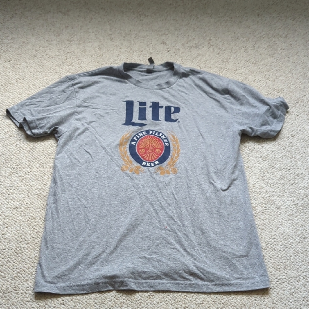 Next Level Apparel Gray Tee with Blue and Red Design